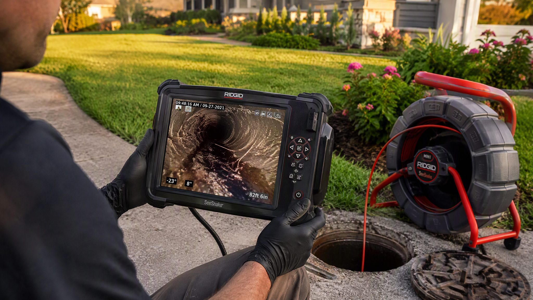 Sewer camera inspection guiding a sewer line crack repair and line repair estimate